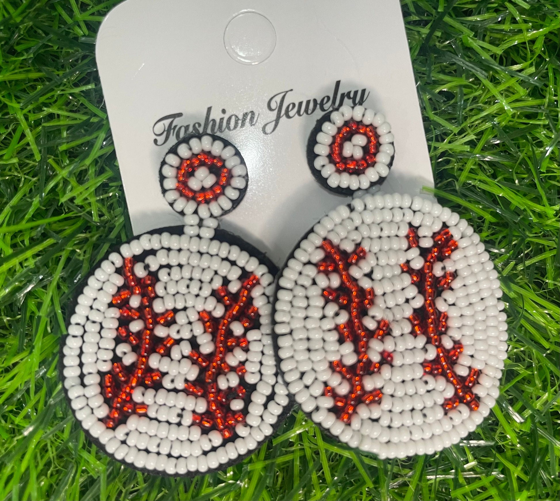 Baseball Seed Bead Earrings