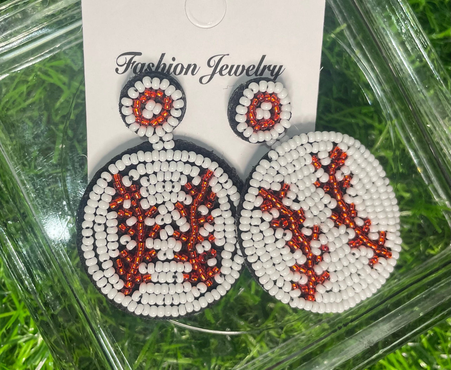 Baseball Seed Bead Earrings